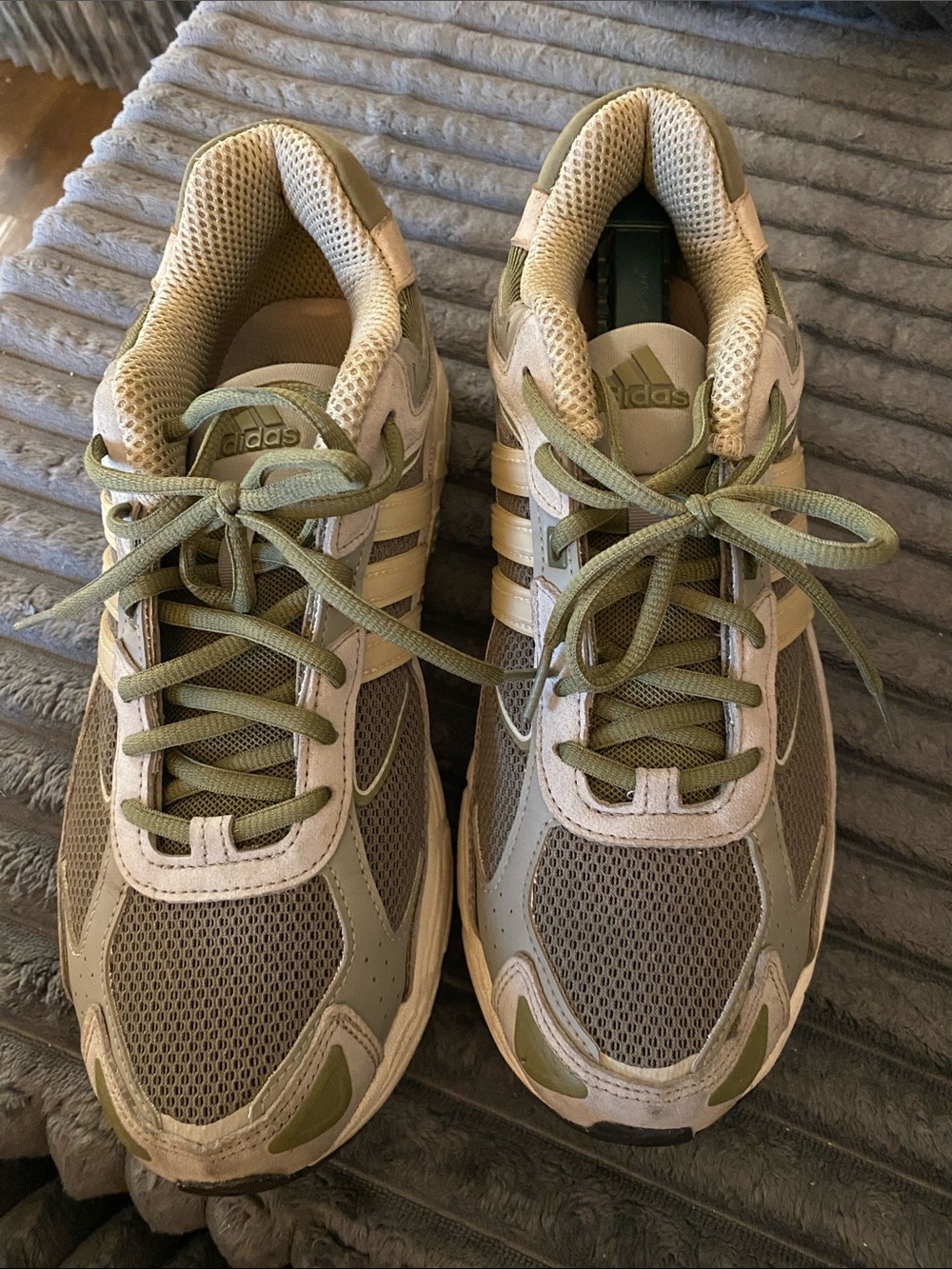 adidas Olive Green and Beige Mesh Running Sneakers